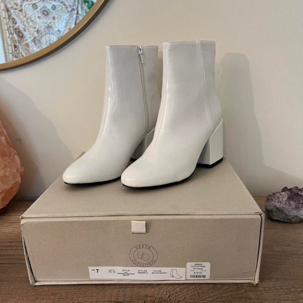 Urban Outfitters Margot White Patent Go-Go Boots